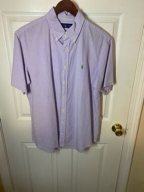 Polo by Ralph Lauren Lavender & White Striped Short Sleeve Button-Down Shirt